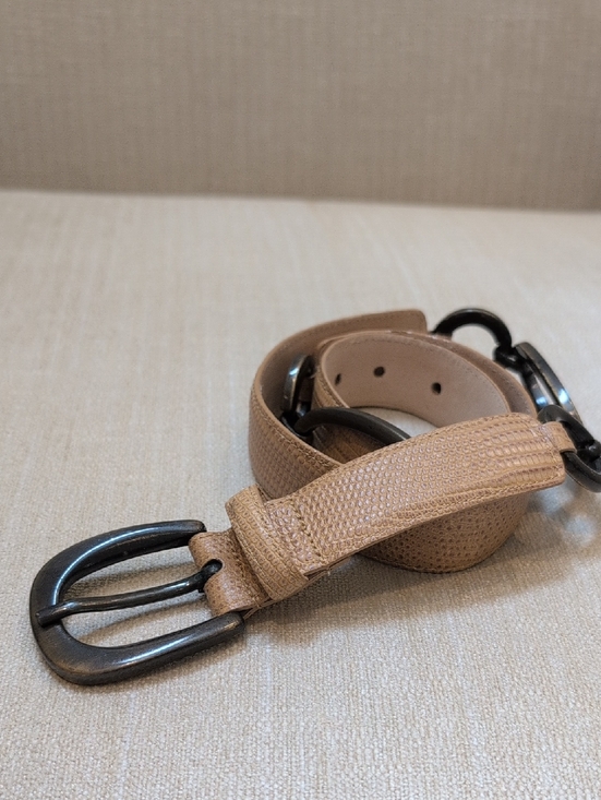 Carlisle Tan Croc Embossed Leather Belt with Bronze Metal Loops & Buckle Size L